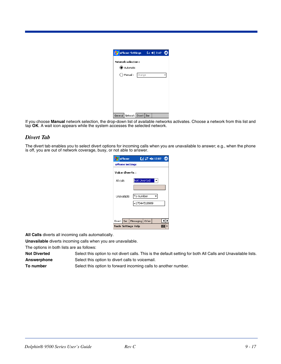 Divert tab | Dolphin Peripherals 9500 User Manual | Page 177 / 264