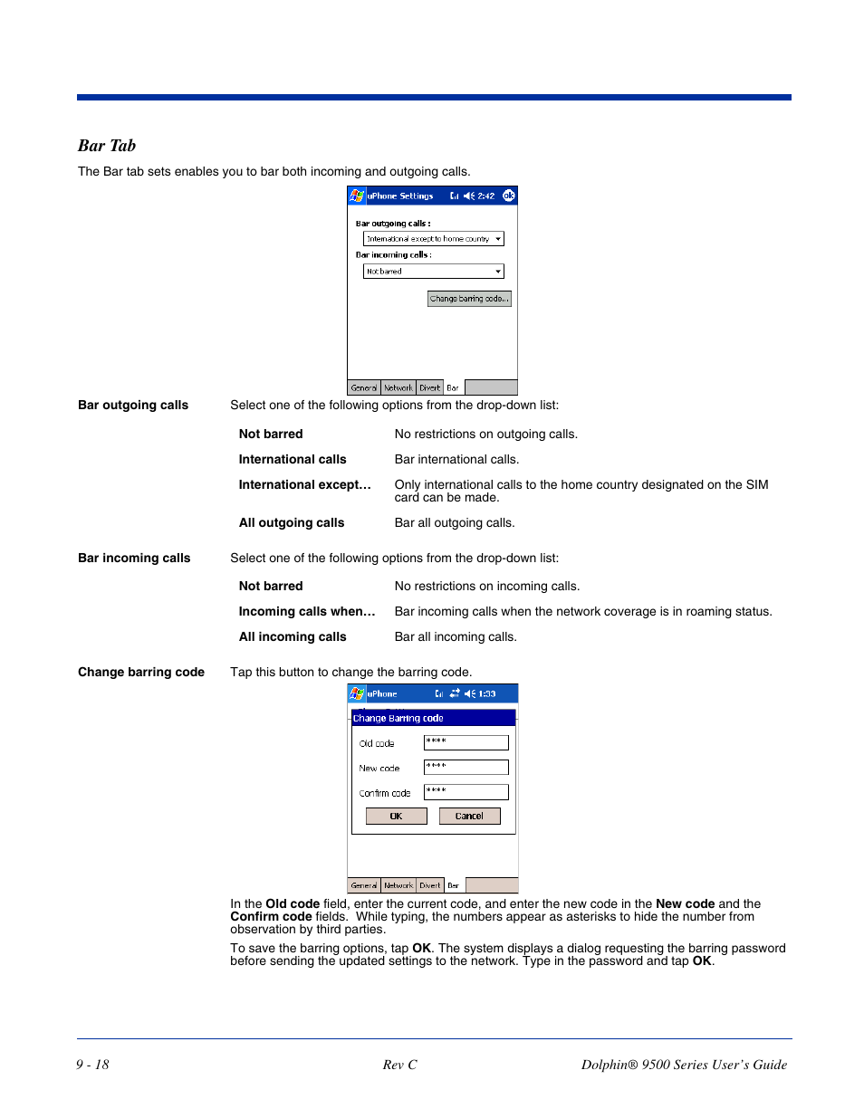 Bar tab | Dolphin Peripherals 9500 User Manual | Page 178 / 264