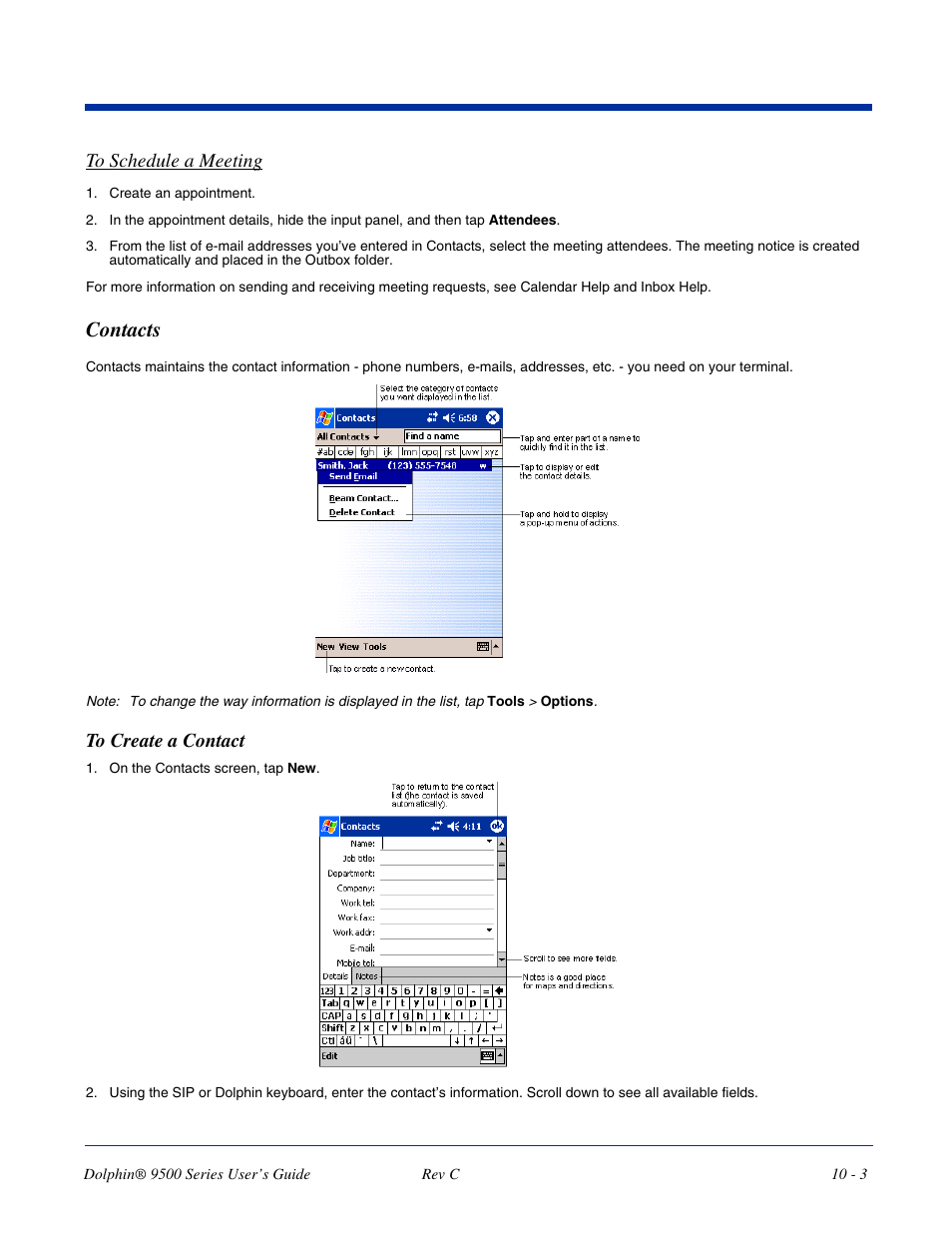 Contacts, Contacts -3 | Dolphin Peripherals 9500 User Manual | Page 189 / 264