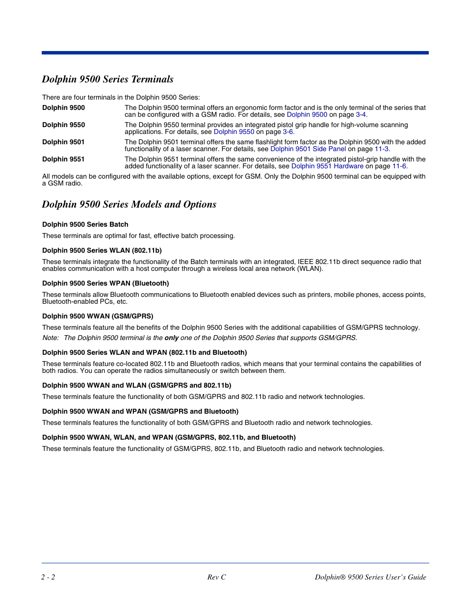 Dolphin 9500 series terminals, Dolphin 9500 series models and options | Dolphin Peripherals 9500 User Manual | Page 20 / 264