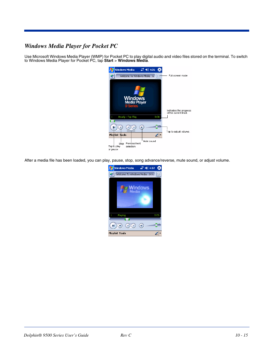 Windows media player for pocket pc, Windows media player for pocket pc -15 | Dolphin Peripherals 9500 User Manual | Page 201 / 264