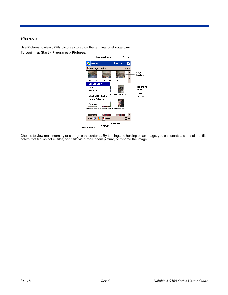 Pictures, Pictures -18 | Dolphin Peripherals 9500 User Manual | Page 204 / 264