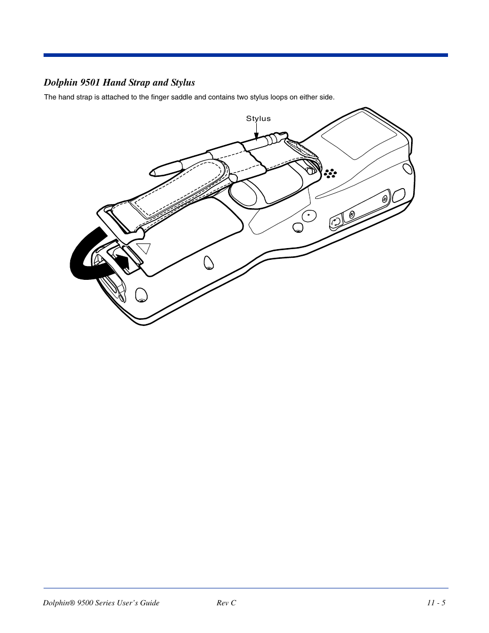 Pecial hand strap; see, Dolphin 9501 hand strap and stylus | Dolphin Peripherals 9500 User Manual | Page 209 / 264