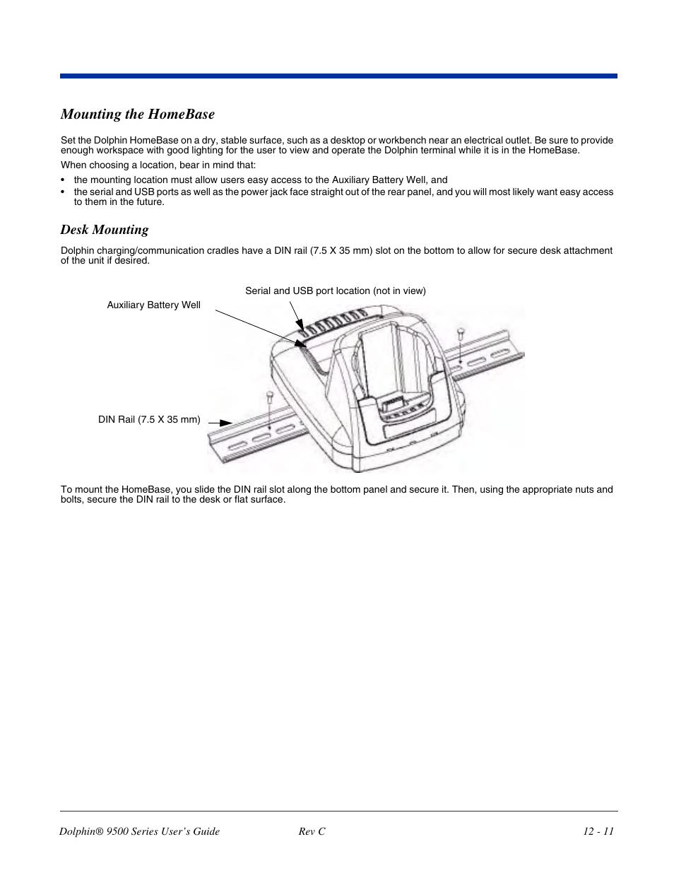 Mounting the homebase, Desk mounting, Mounting the homebase -11 | Desk mounting -11 | Dolphin Peripherals 9500 User Manual | Page 223 / 264