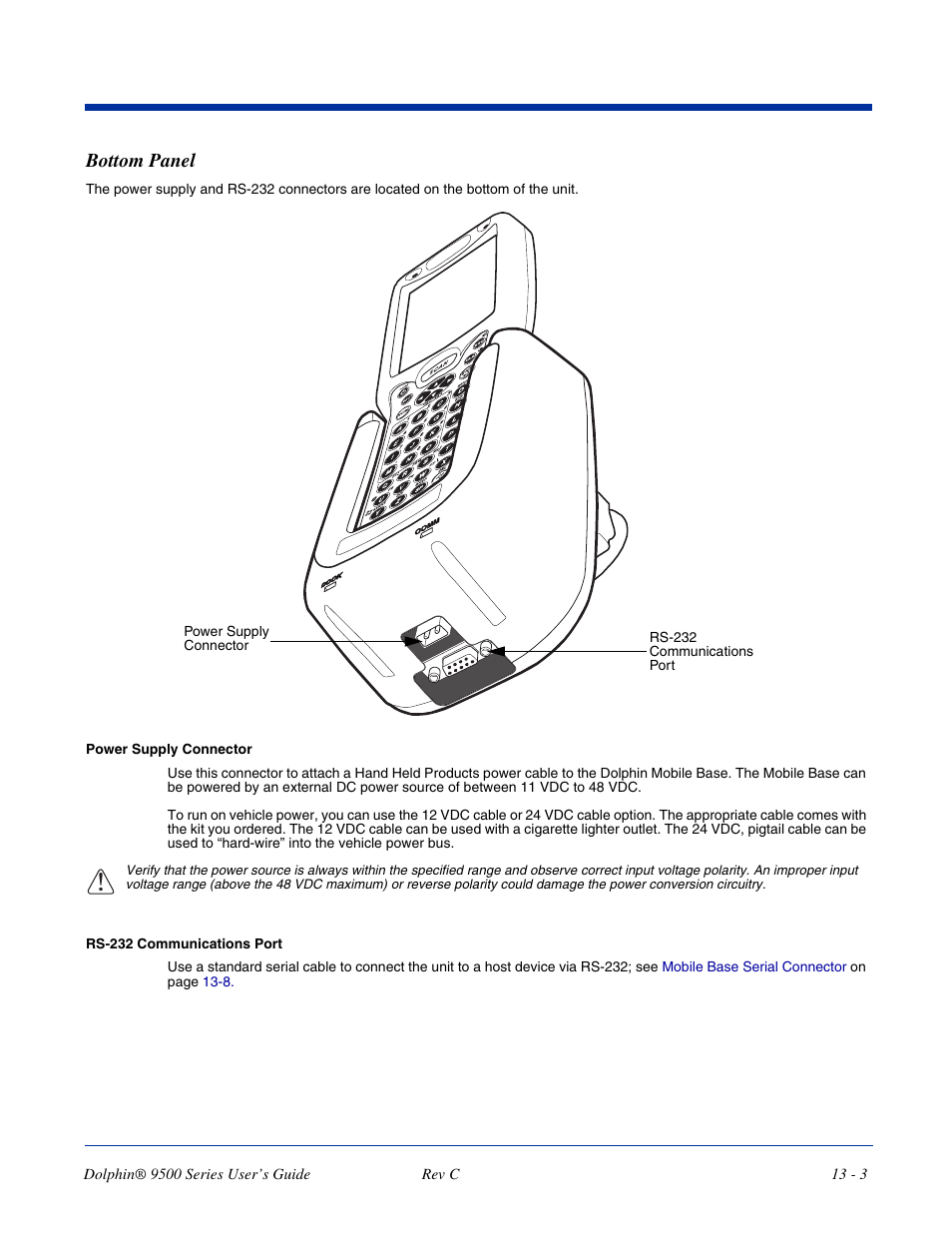 Bottom panel, Bottom panel -3 | Dolphin Peripherals 9500 User Manual | Page 227 / 264
