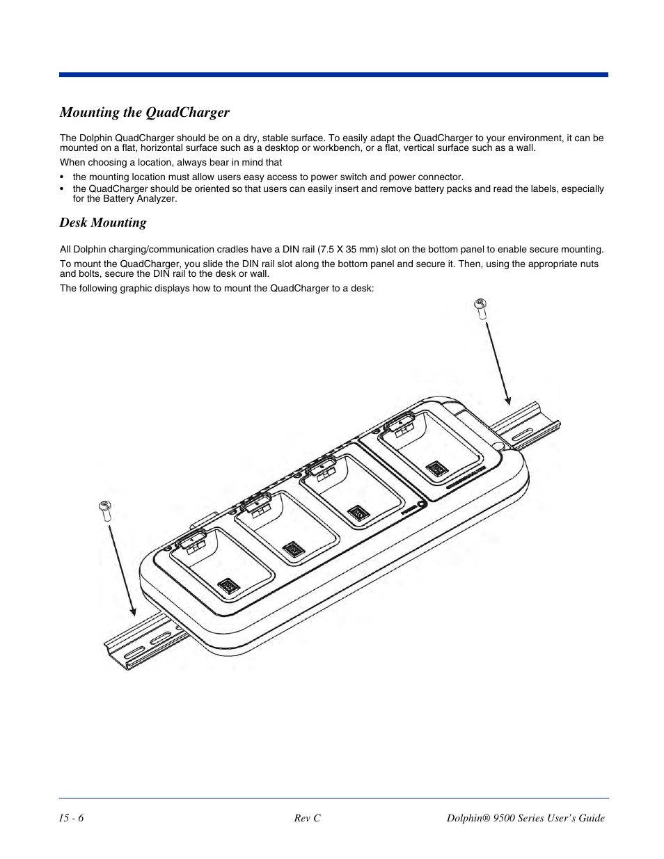 Mounting the quadcharger, Mounting the quadcharger -6, Desk mounting | Dolphin Peripherals 9500 User Manual | Page 248 / 264