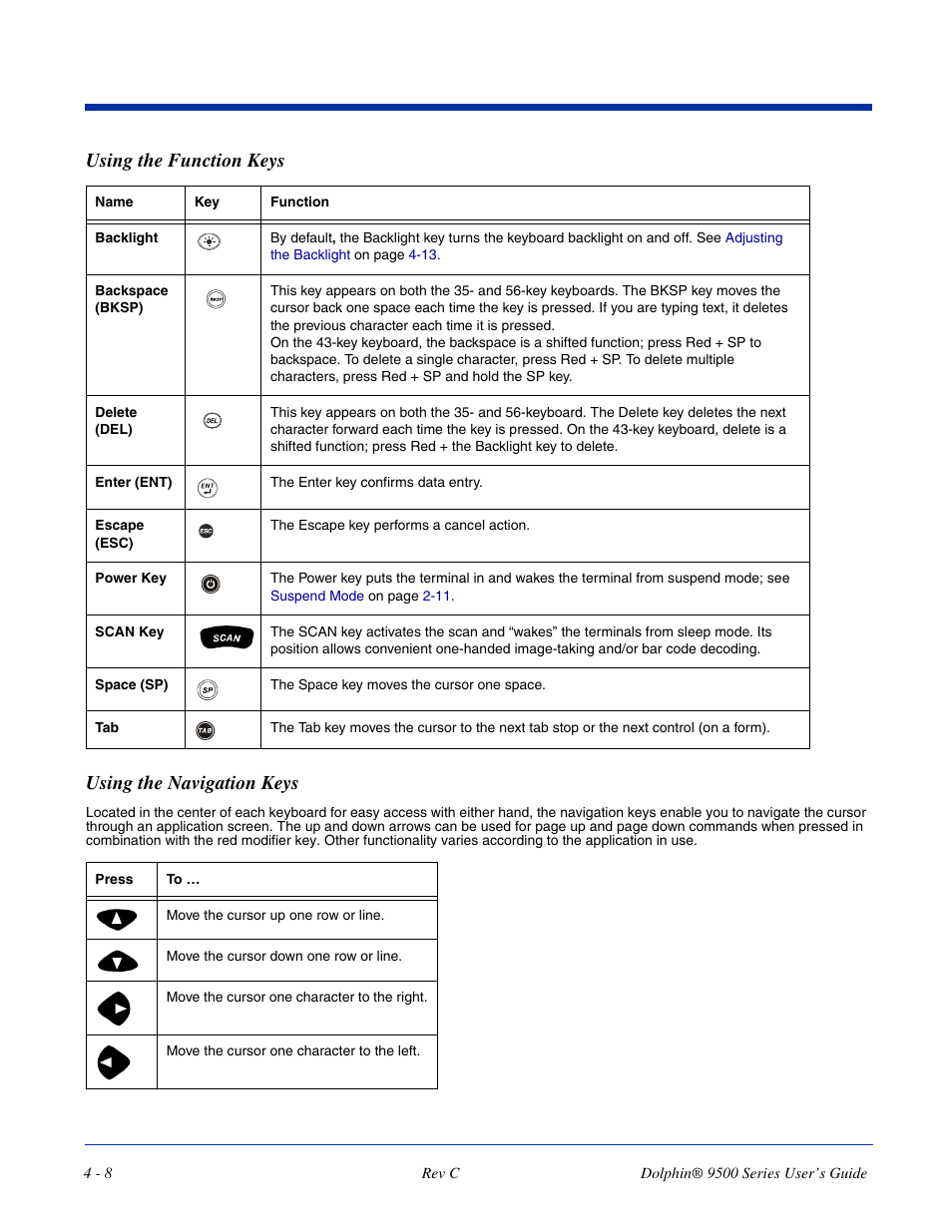 Using the function keys, Using the navigation keys, Using the function keys using the navigation keys | Dolphin Peripherals 9500 User Manual | Page 52 / 264