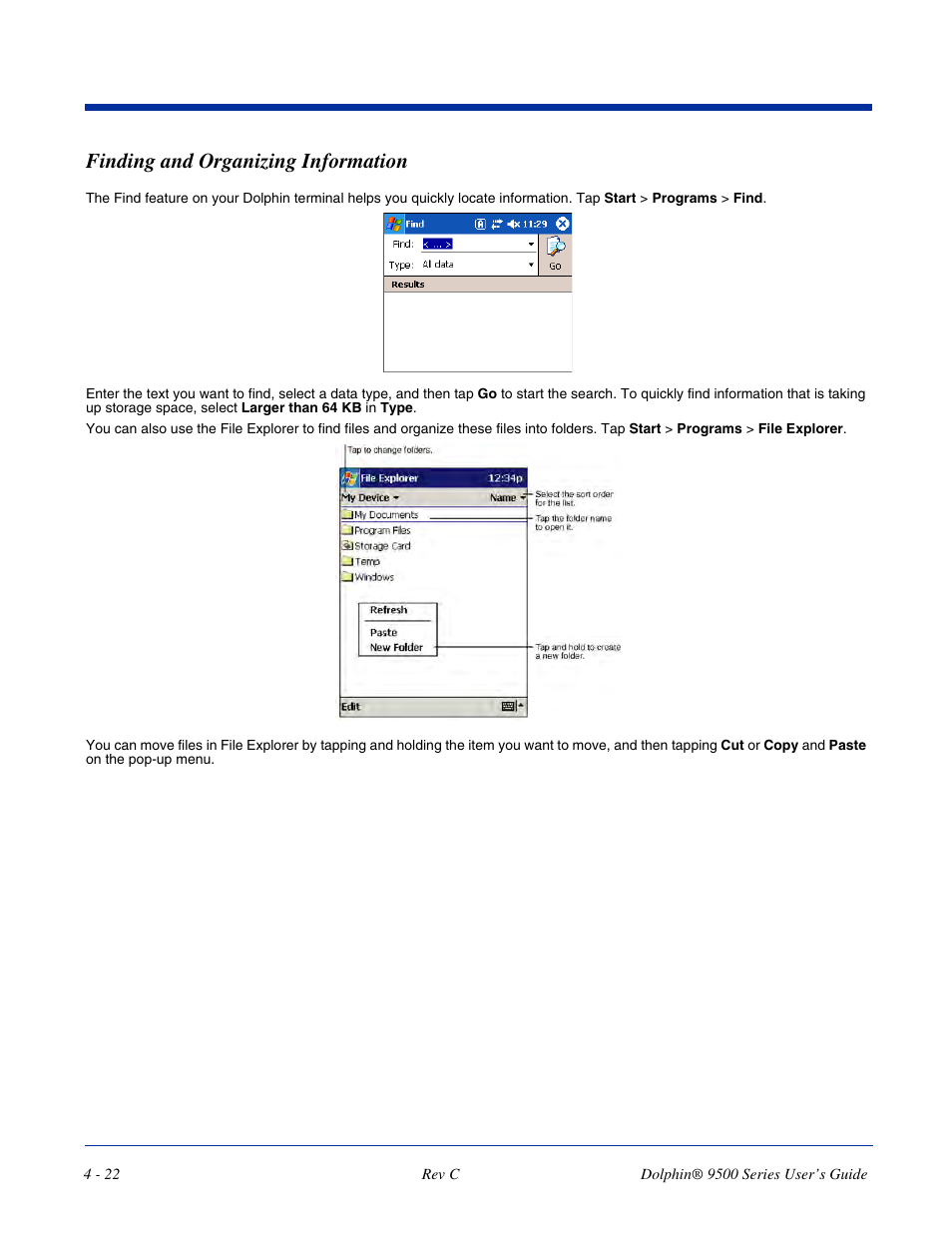 Finding and organizing information, Finding and organizing information -22 | Dolphin Peripherals 9500 User Manual | Page 66 / 264