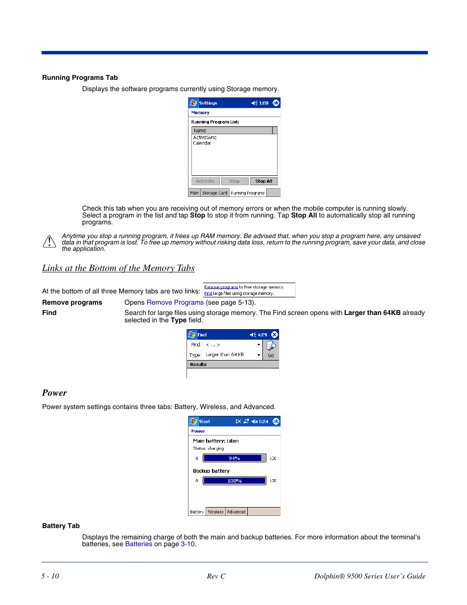 Power, Power -10, Ve for a programmed period of time; see | R more information, see | Dolphin Peripherals 9500 User Manual | Page 76 / 264