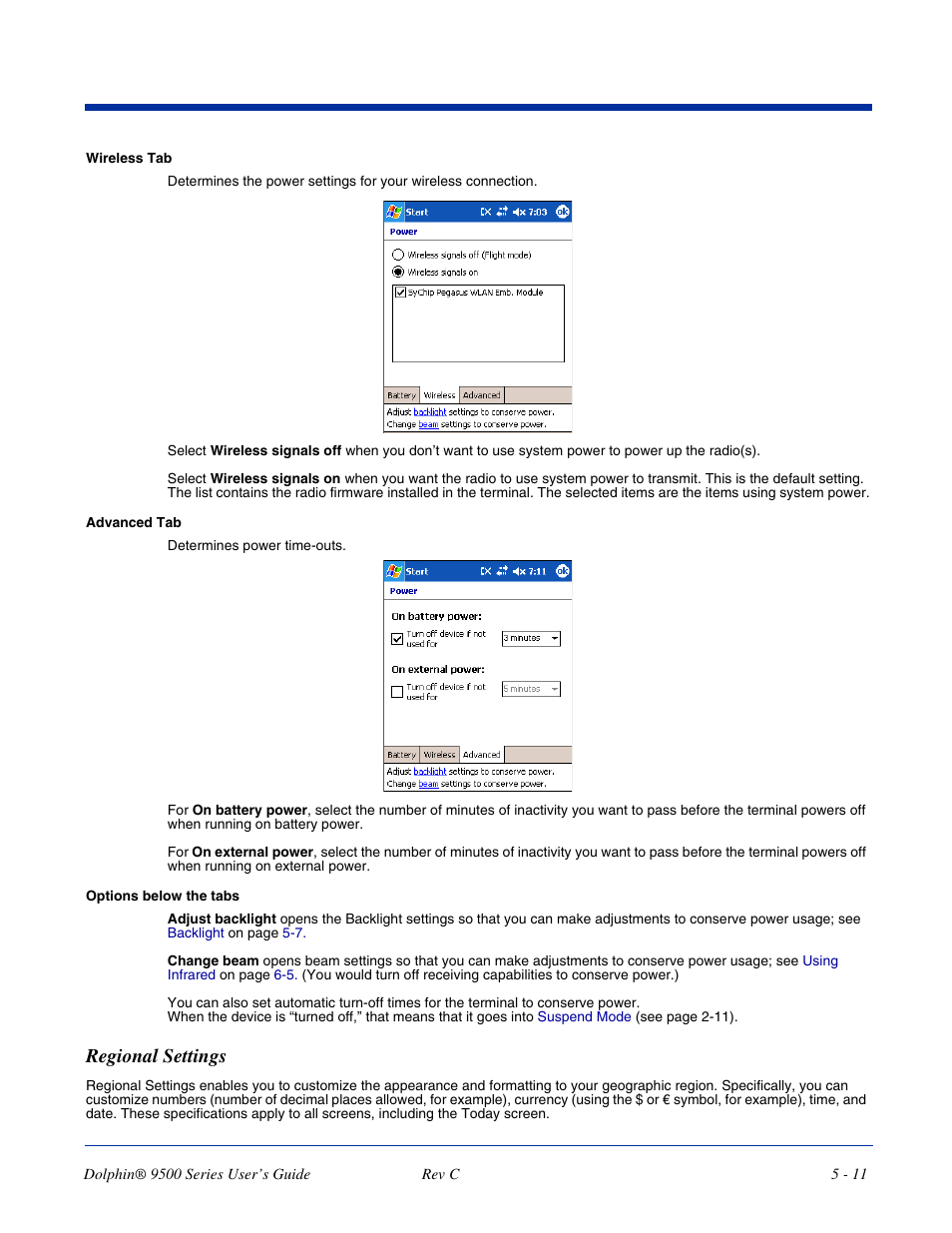 Regional settings, Regional settings -11 | Dolphin Peripherals 9500 User Manual | Page 77 / 264