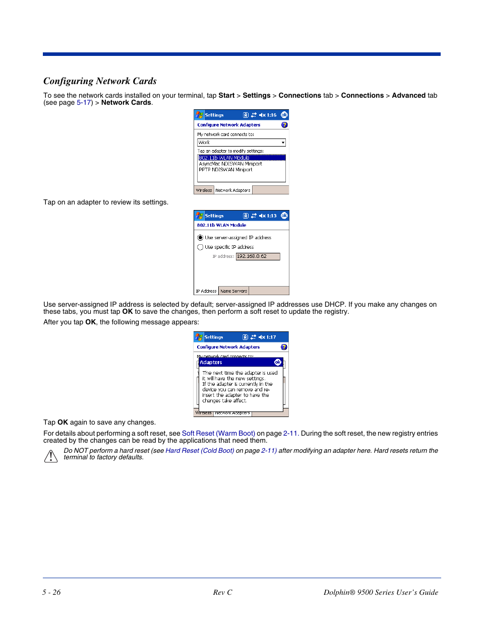 Configuring network cards, Configuring network cards -26 | Dolphin Peripherals 9500 User Manual | Page 92 / 264