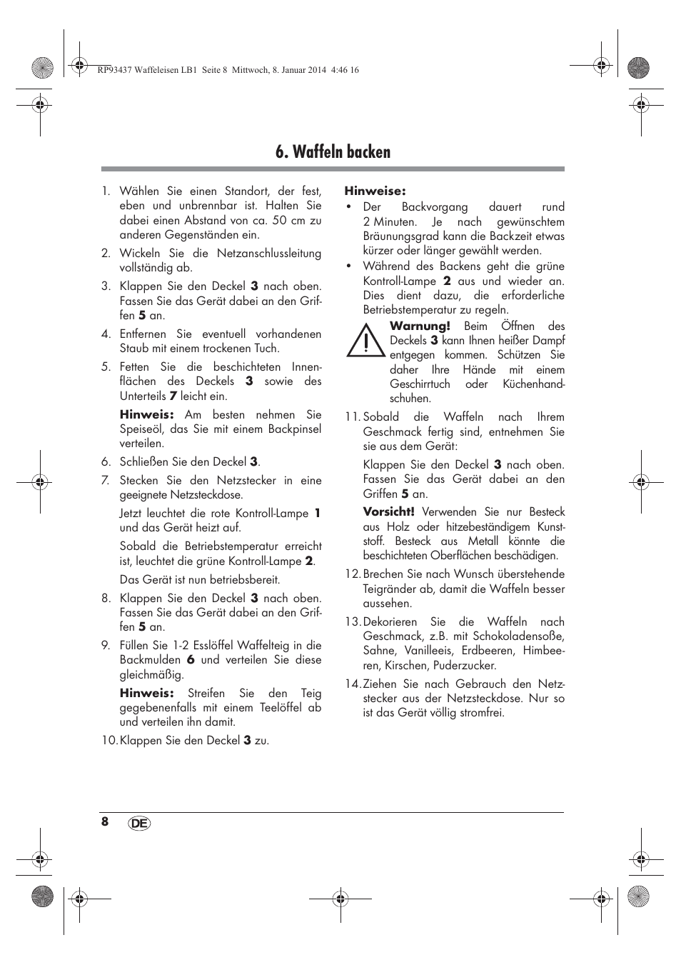 Waffeln backen | Silvercrest SWEK 800 A1 User Manual | Page 10 / 58