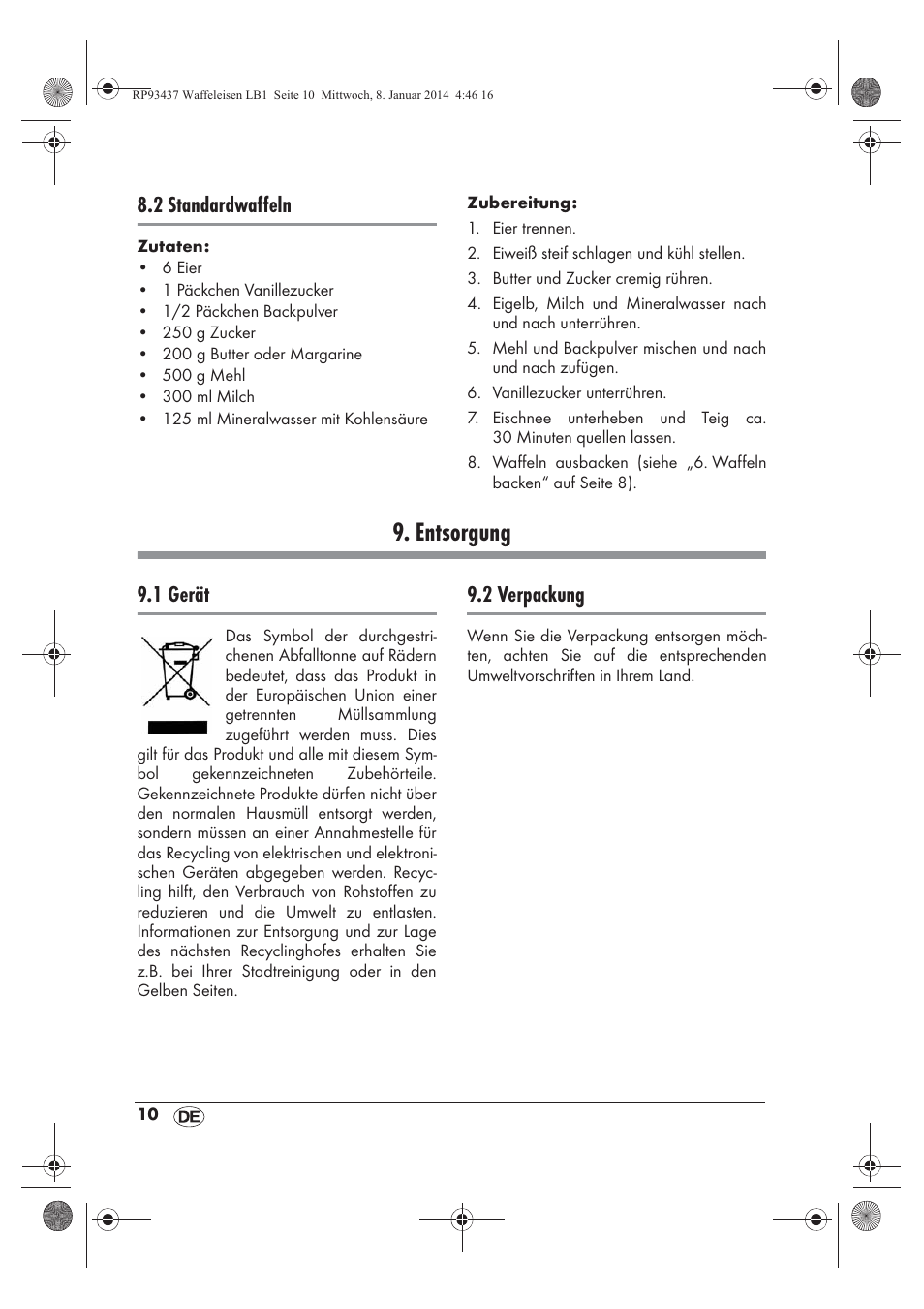 Entsorgung, 2 standardwaffeln, 1 gerät | 2 verpackung | Silvercrest SWEK 800 A1 User Manual | Page 12 / 58