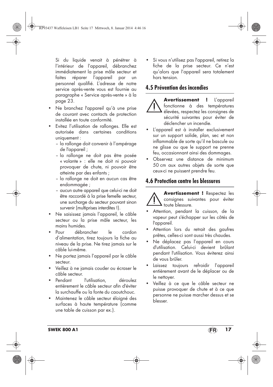 5 prévention des incendies, 6 protection contre les blessures | Silvercrest SWEK 800 A1 User Manual | Page 19 / 58