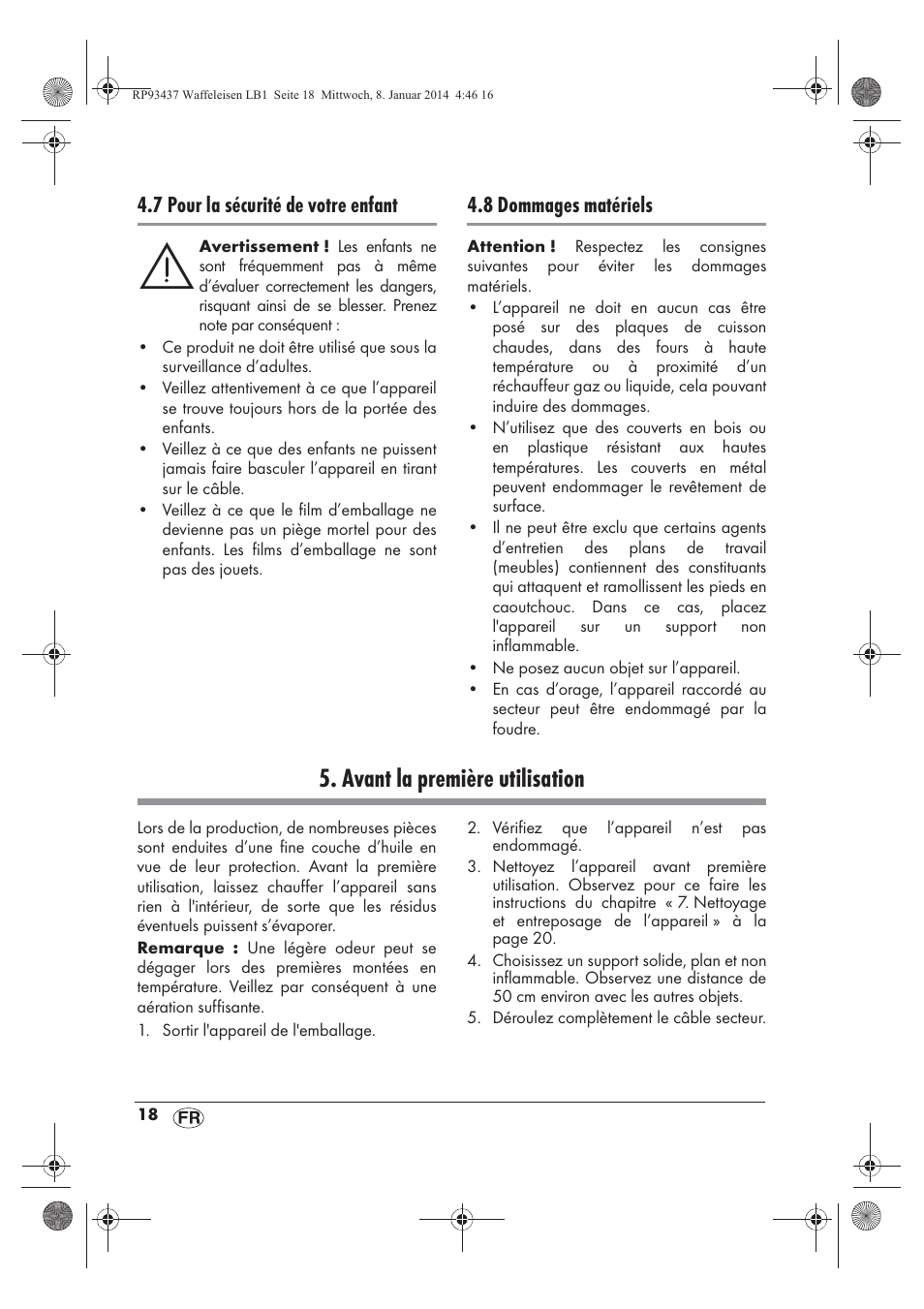 Avant la première utilisation, 7 pour la sécurité de votre enfant, 8 dommages matériels | Silvercrest SWEK 800 A1 User Manual | Page 20 / 58