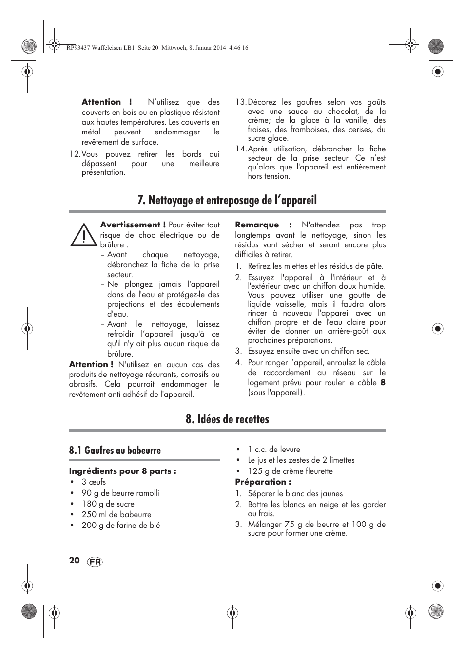 Nettoyage et entreposage de l’appareil, Idées de recettes, 1 gaufres au babeurre | Silvercrest SWEK 800 A1 User Manual | Page 22 / 58