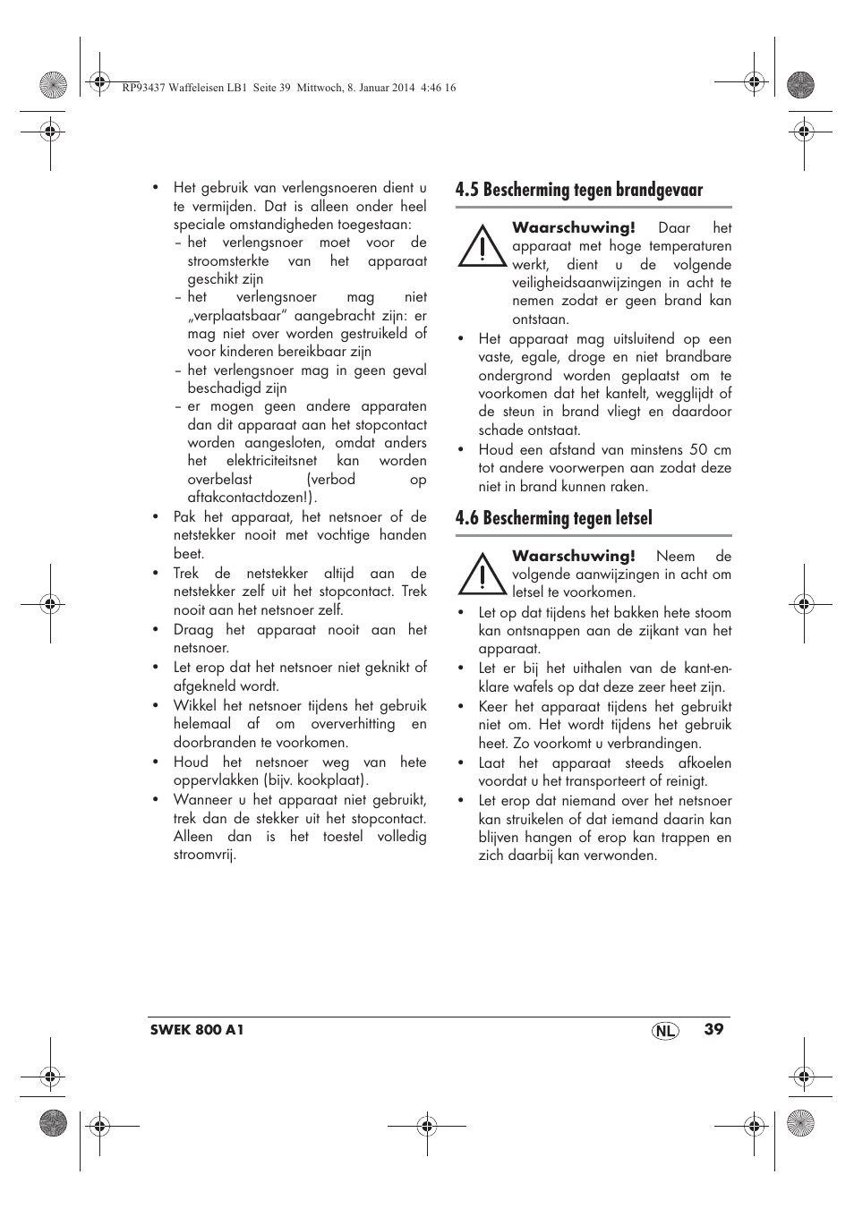 5 bescherming tegen brandgevaar, 6 bescherming tegen letsel | Silvercrest SWEK 800 A1 User Manual | Page 41 / 58