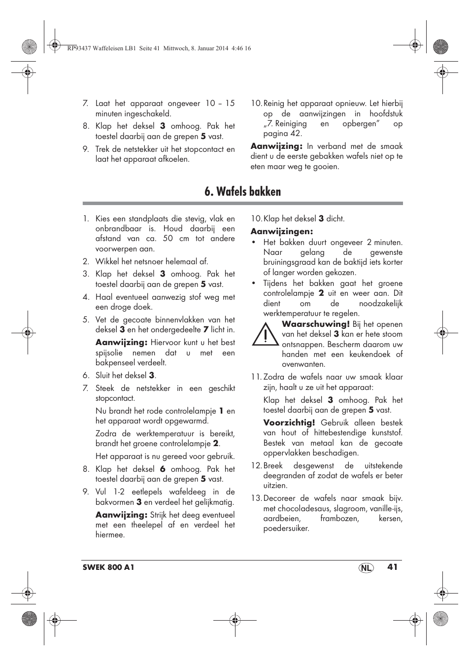 Wafels bakken | Silvercrest SWEK 800 A1 User Manual | Page 43 / 58