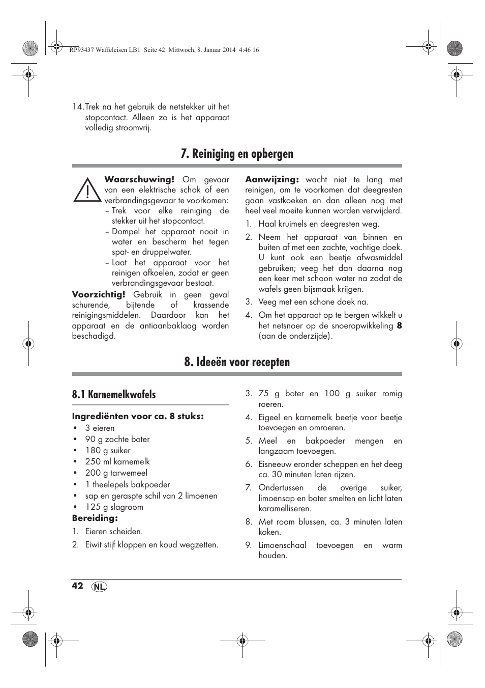 Reiniging en opbergen, Ideeën voor recepten, 1 karnemelkwafels | Silvercrest SWEK 800 A1 User Manual | Page 44 / 58