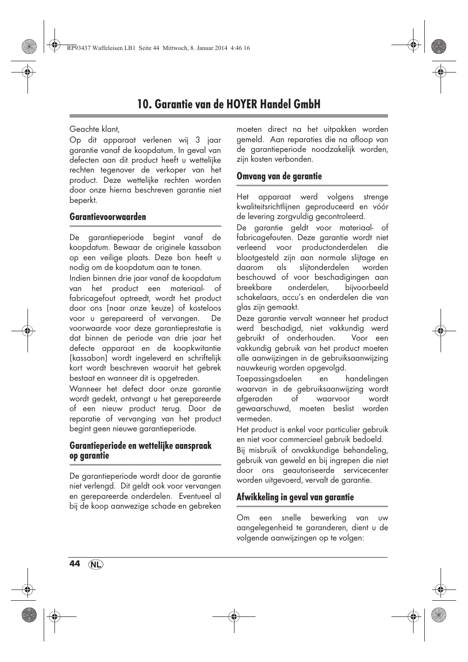 Garantie van de hoyer handel gmbh | Silvercrest SWEK 800 A1 User Manual | Page 46 / 58