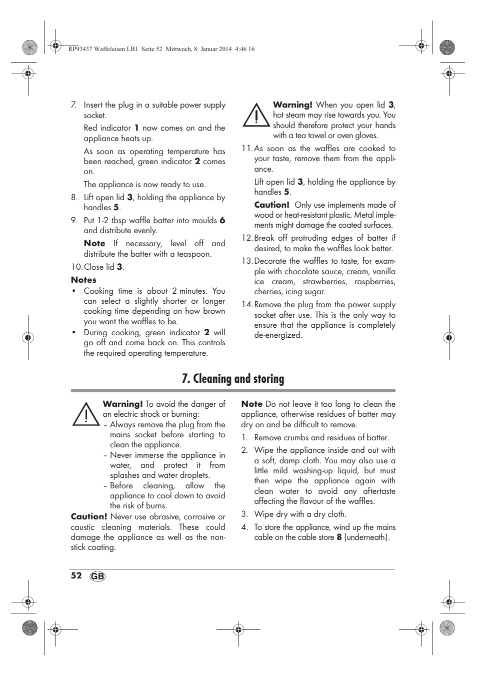 Cleaning and storing | Silvercrest SWEK 800 A1 User Manual | Page 54 / 58