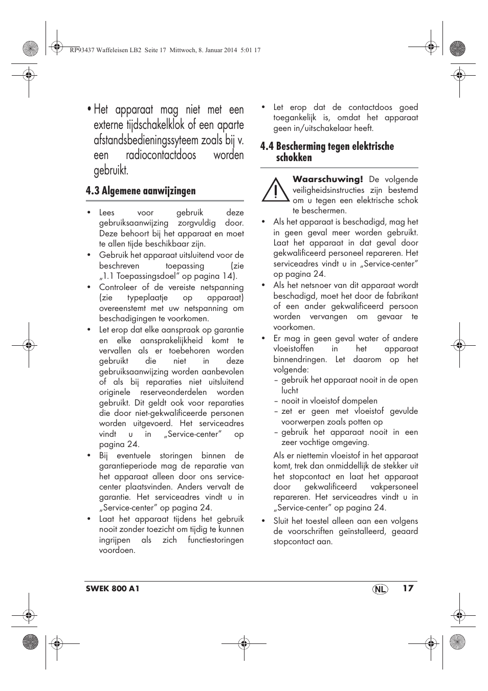 3 algemene aanwijzingen, 4 bescherming tegen elektrische schokken | Silvercrest SWEK 800 A1 User Manual | Page 19 / 50