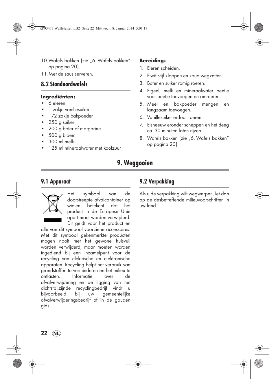 Weggooien, 2 standaardwafels, 1 apparaat | 2 verpakking | Silvercrest SWEK 800 A1 User Manual | Page 24 / 50