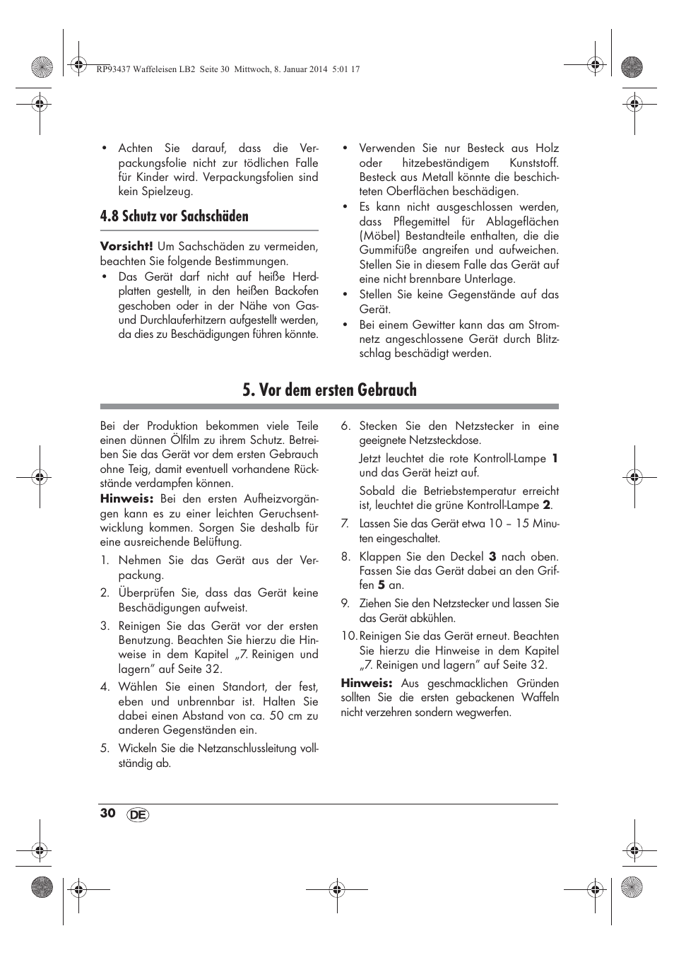 Vor dem ersten gebrauch, 8 schutz vor sachschäden | Silvercrest SWEK 800 A1 User Manual | Page 32 / 50