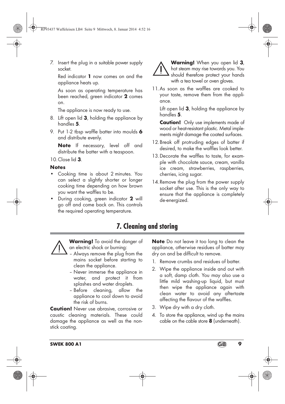 Cleaning and storing | Silvercrest SWEK 800 A1 User Manual | Page 11 / 78