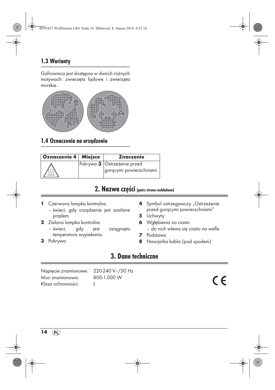 Nazwa części, Dane techniczne, 3 warianty | 4 oznaczenia na urządzeniu | Silvercrest SWEK 800 A1 User Manual | Page 16 / 78