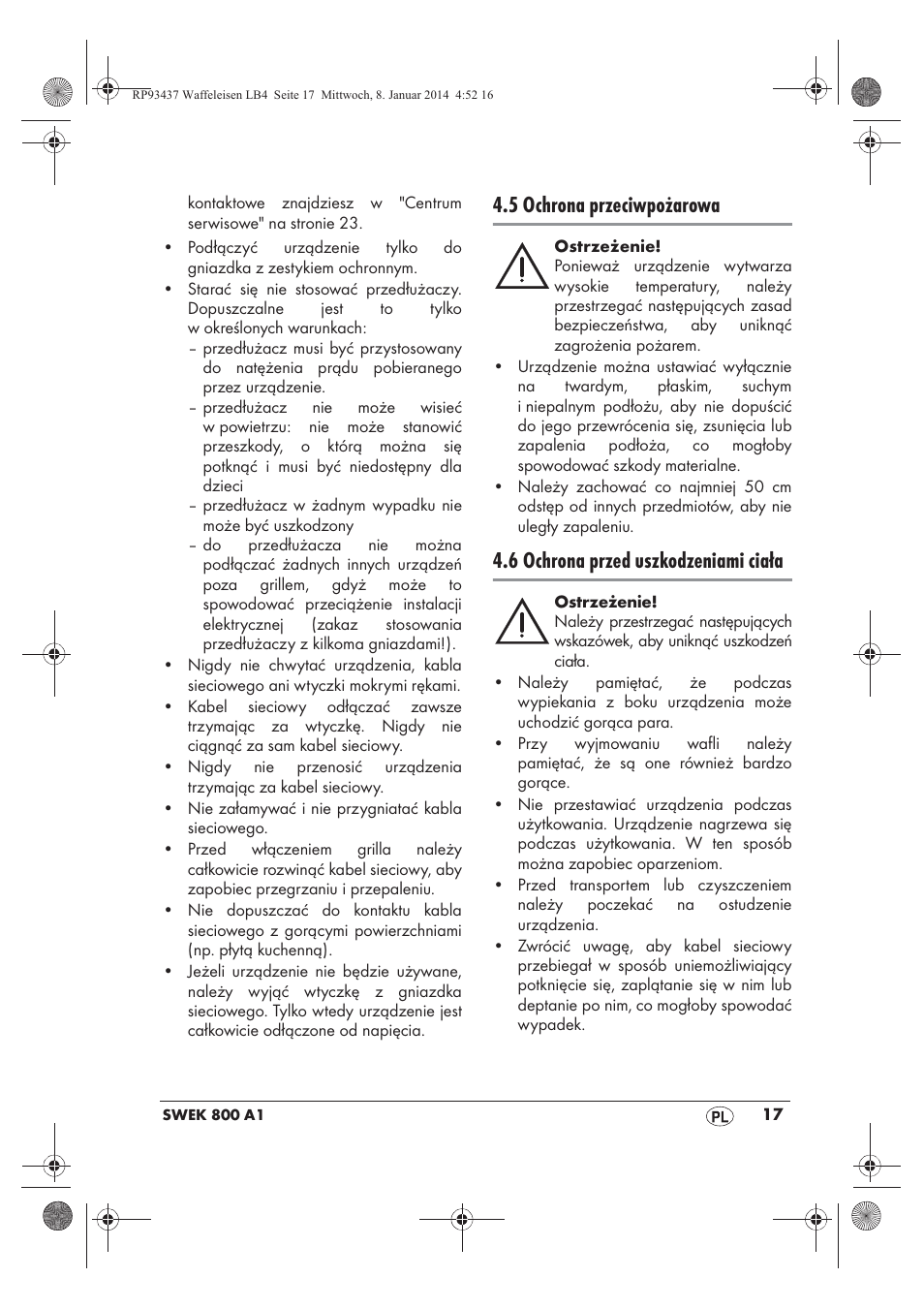 5 ochrona przeciwpożarowa, 6 ochrona przed uszkodzeniami ciała | Silvercrest SWEK 800 A1 User Manual | Page 19 / 78