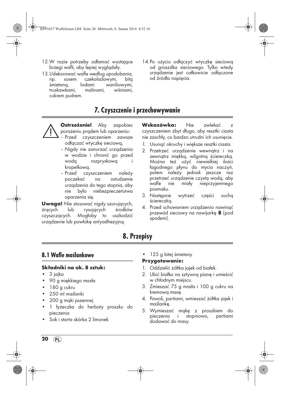 Czyszczenie i przechowywanie, Przepisy, 1 wafle maślankowe | Silvercrest SWEK 800 A1 User Manual | Page 22 / 78