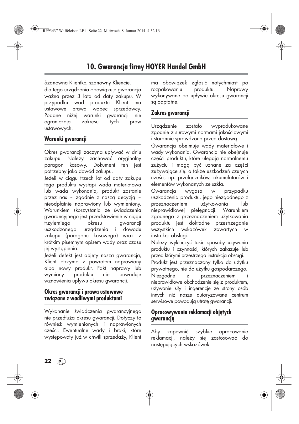 Gwarancja firmy hoyer handel gmbh | Silvercrest SWEK 800 A1 User Manual | Page 24 / 78