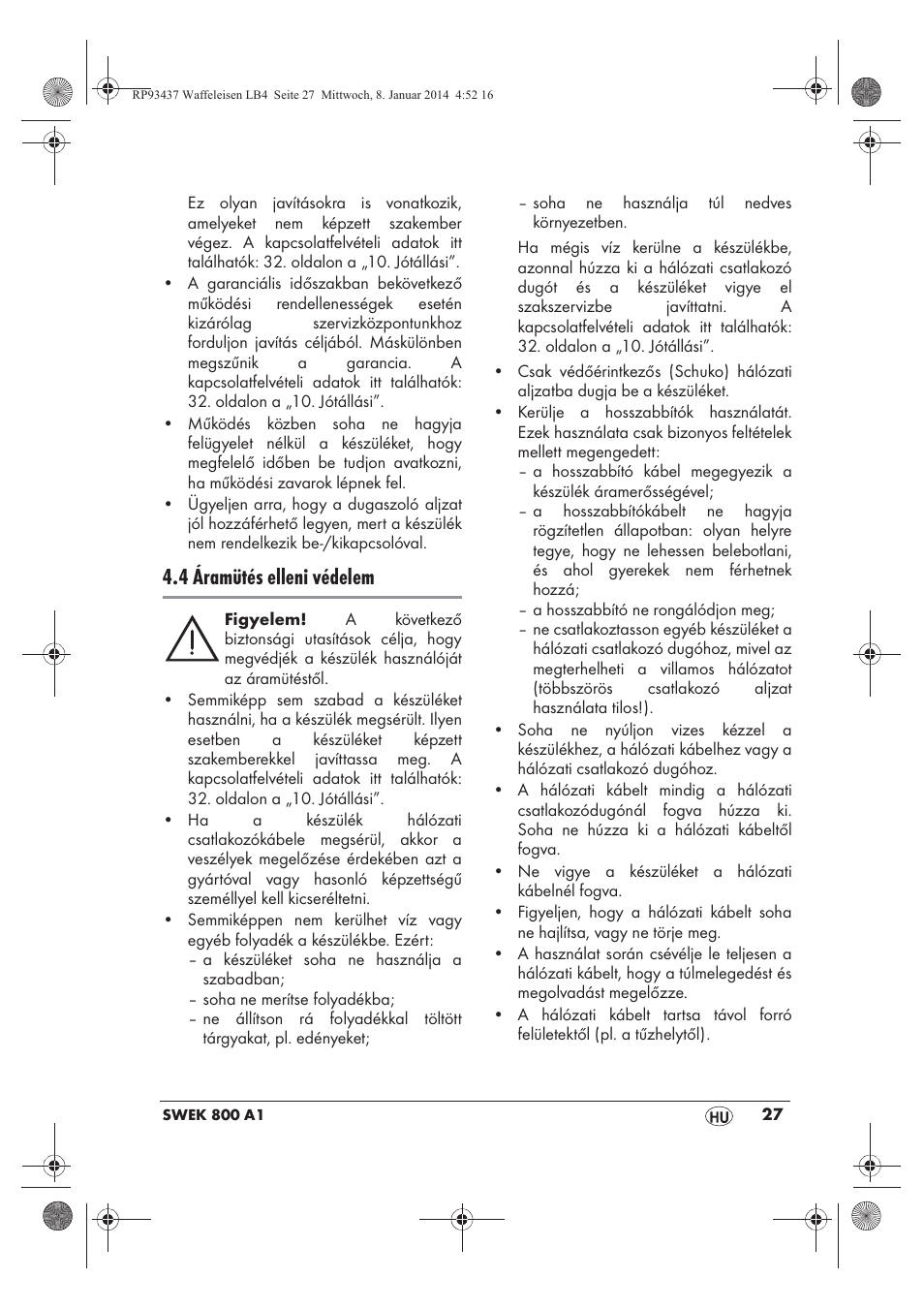 4 áramütés elleni védelem | Silvercrest SWEK 800 A1 User Manual | Page 29 / 78