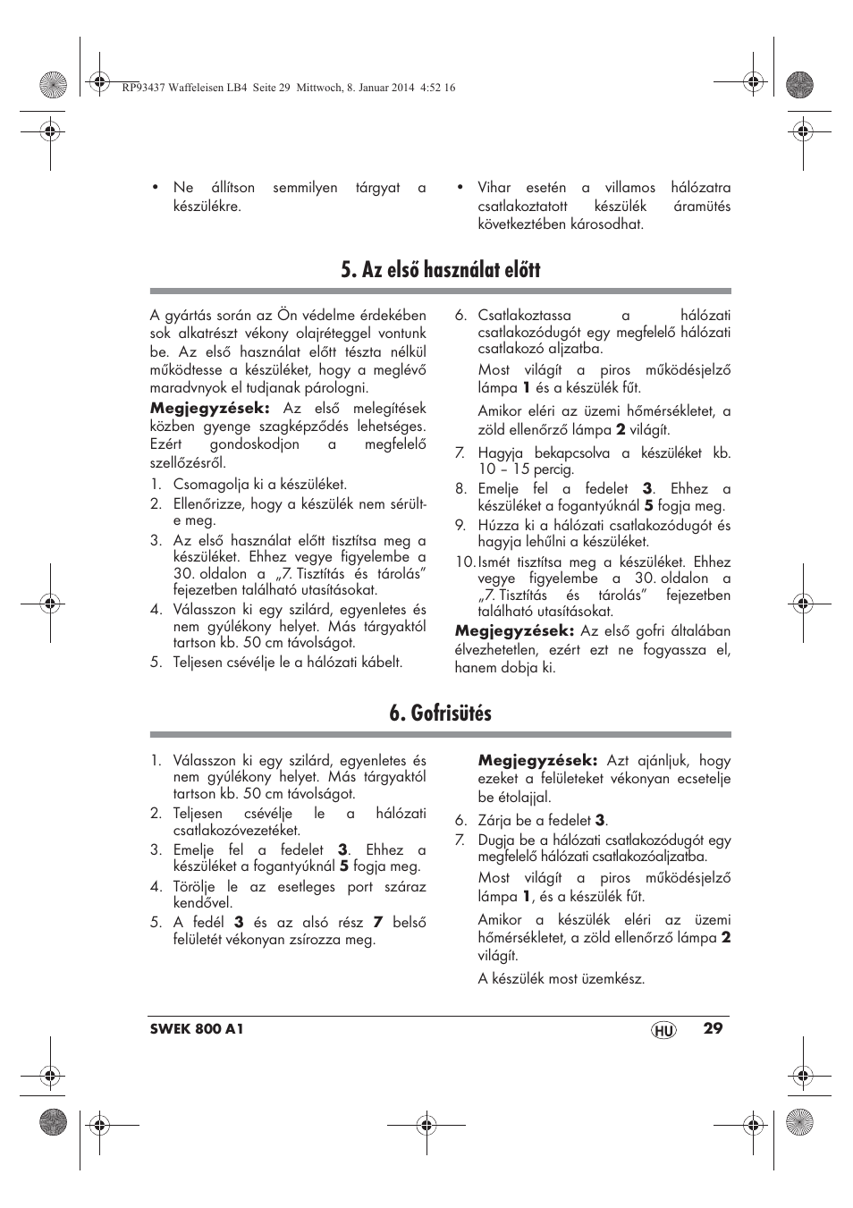 Az első használat előtt, Gofrisütés | Silvercrest SWEK 800 A1 User Manual | Page 31 / 78