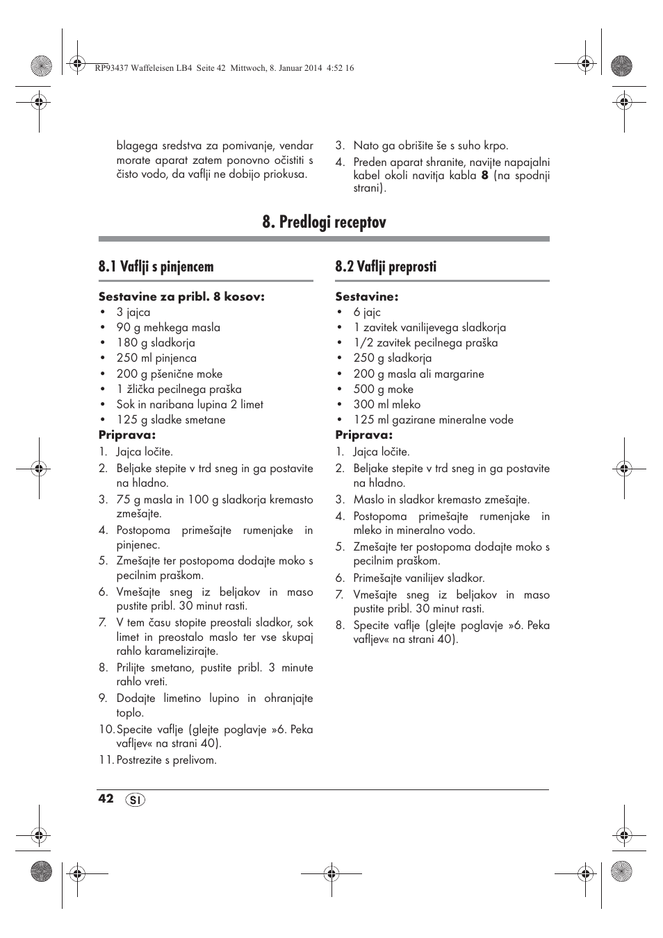 Predlogi receptov, 1 vaflji s pinjencem, 2 vaflji preprosti | Silvercrest SWEK 800 A1 User Manual | Page 44 / 78