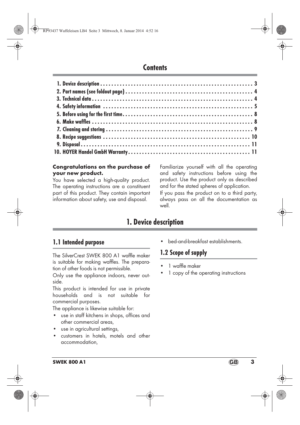 Silvercrest SWEK 800 A1 User Manual | Page 5 / 78