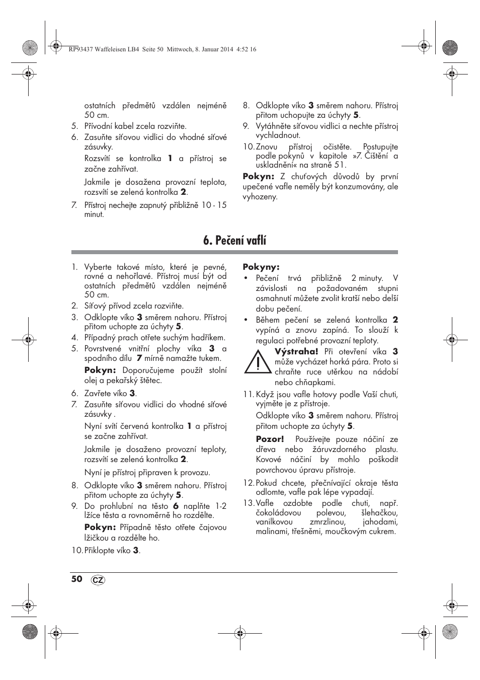 Pečení vaflí | Silvercrest SWEK 800 A1 User Manual | Page 52 / 78