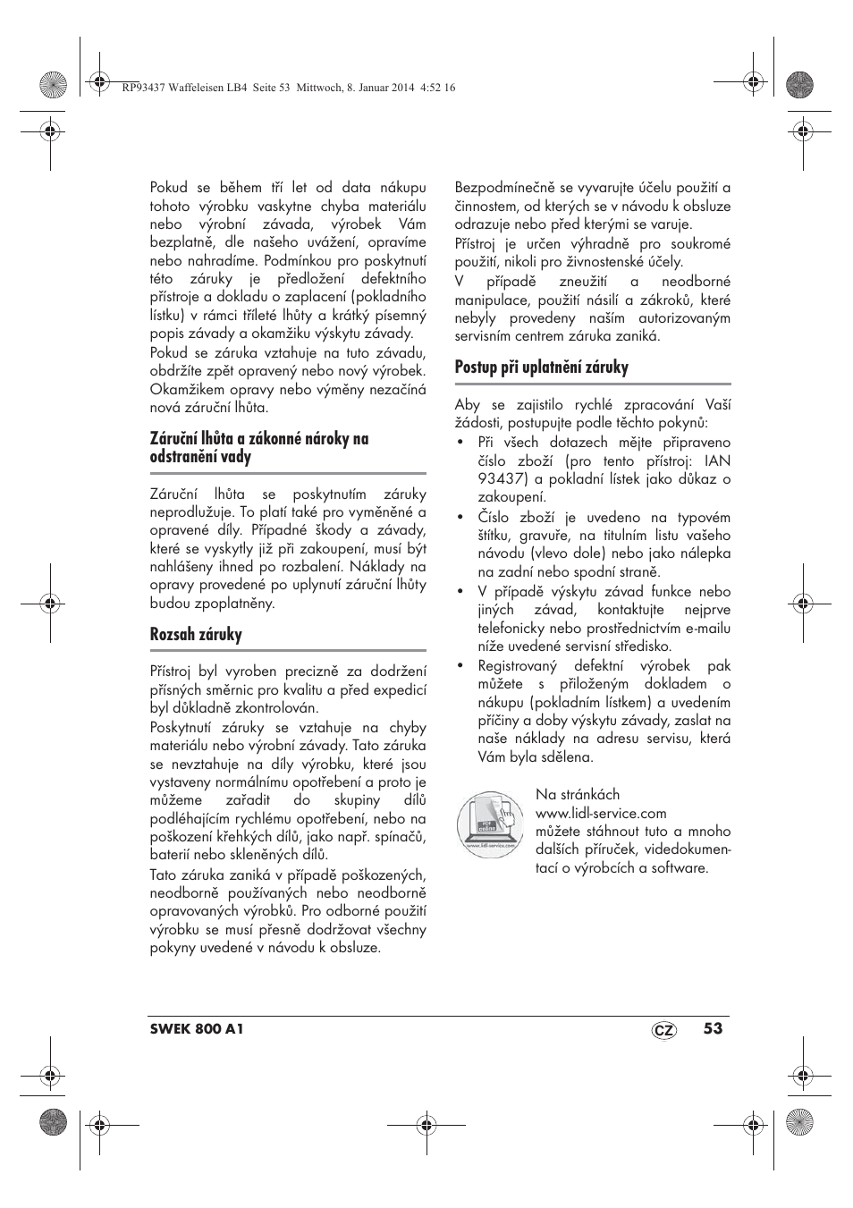 Záruční lhůta a zákonné nároky na odstranění vady, Rozsah záruky, Postup při uplatnění záruky | Silvercrest SWEK 800 A1 User Manual | Page 55 / 78