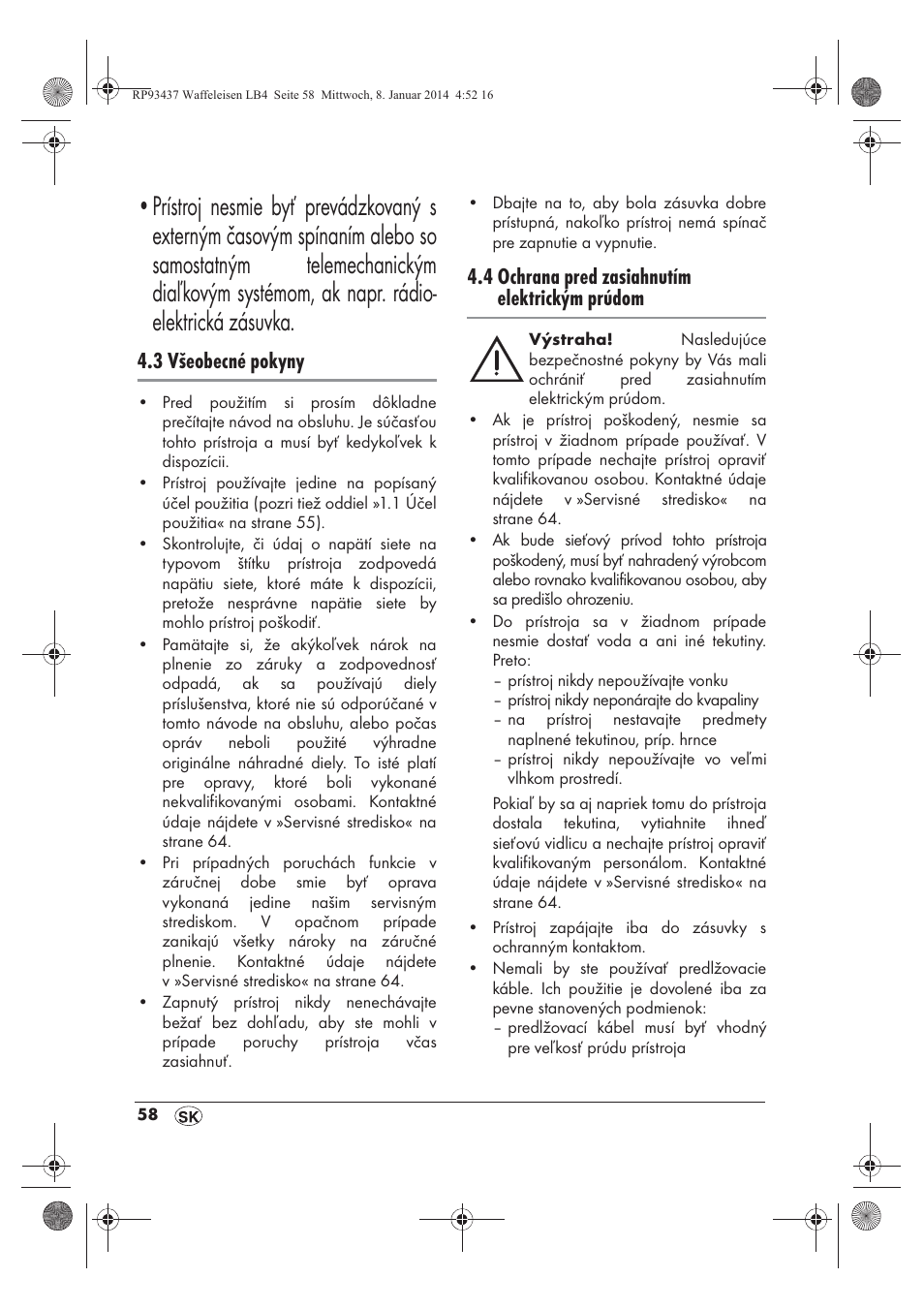 3 všeobecné pokyny, 4 ochrana pred zasiahnutím elektrickým prúdom | Silvercrest SWEK 800 A1 User Manual | Page 60 / 78