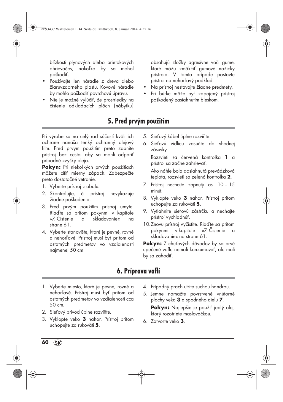 Pred prvým použitím, Príprava vaflí | Silvercrest SWEK 800 A1 User Manual | Page 62 / 78