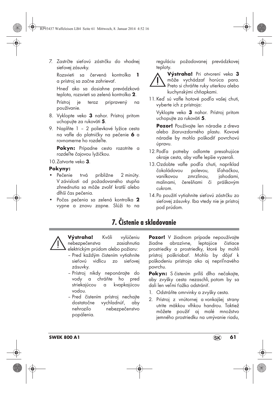 Čistenie a skladovanie | Silvercrest SWEK 800 A1 User Manual | Page 63 / 78
