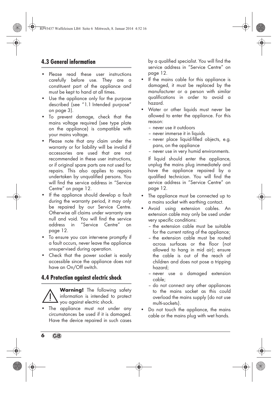 3 general information, 4 protection against electric shock | Silvercrest SWEK 800 A1 User Manual | Page 8 / 78