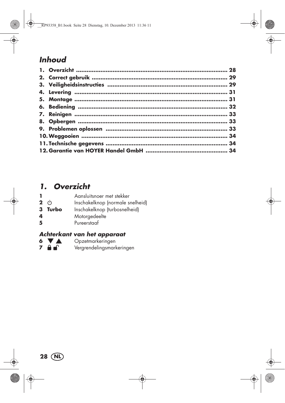 Inhoud, Overzicht | Silvercrest SSM 300 A1 User Manual | Page 30 / 46