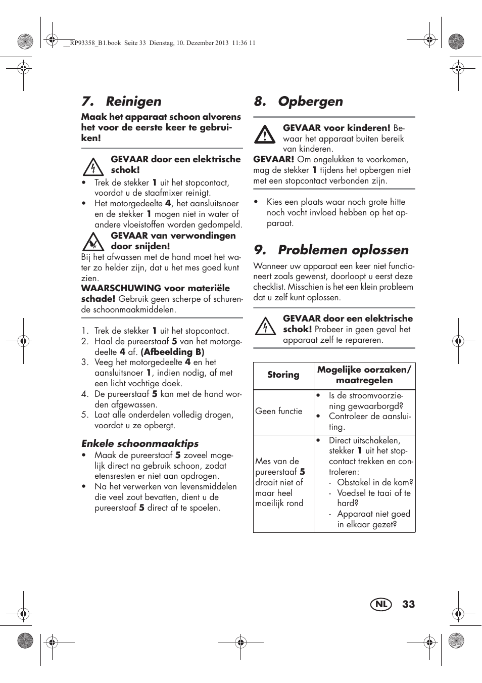 Reinigen, Opbergen, Problemen oplossen | Silvercrest SSM 300 A1 User Manual | Page 35 / 46