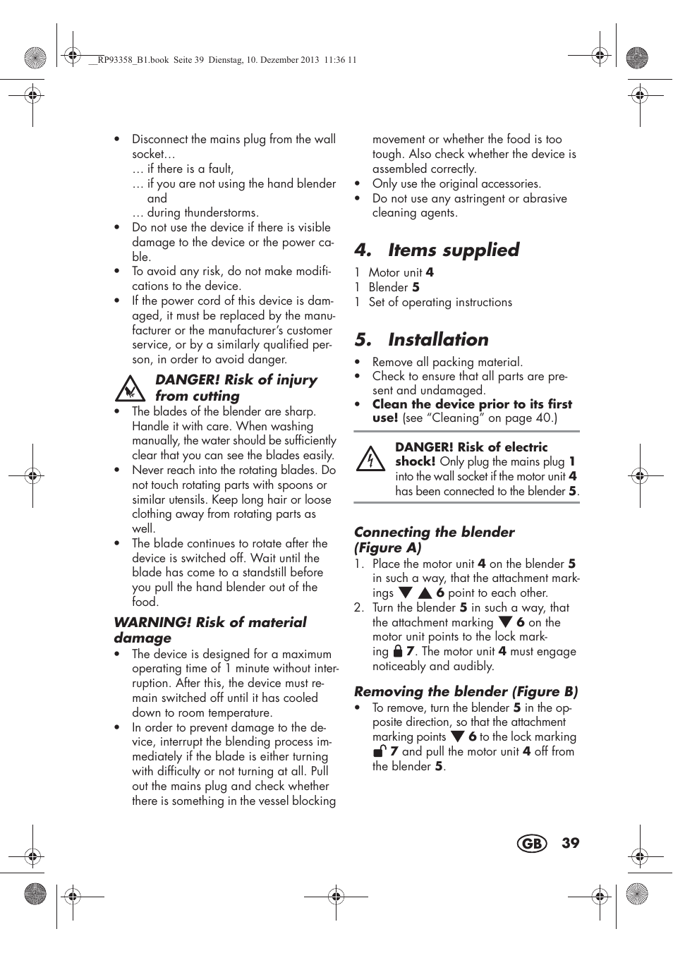 Items supplied, Installation | Silvercrest SSM 300 A1 User Manual | Page 41 / 46