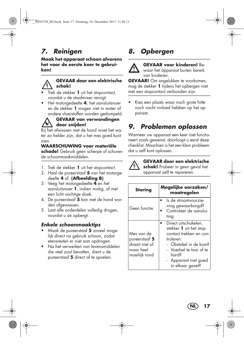 Reinigen, Opbergen, Problemen oplossen | Silvercrest SSM 300 A1 User Manual | Page 19 / 38