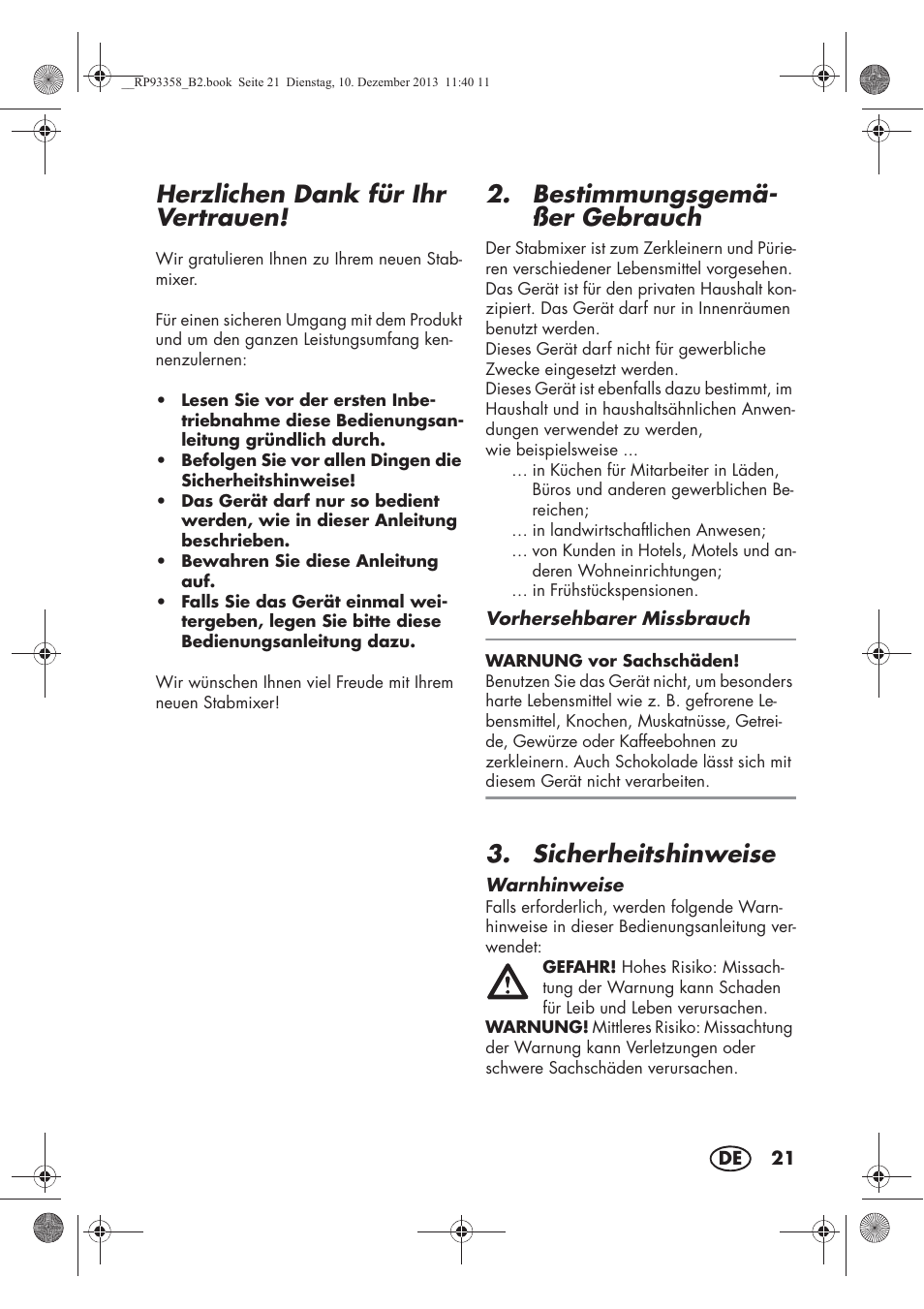 Herzlichen dank für ihr vertrauen, Bestimmungsgemä- ßer gebrauch, Sicherheitshinweise | Silvercrest SSM 300 A1 User Manual | Page 23 / 38