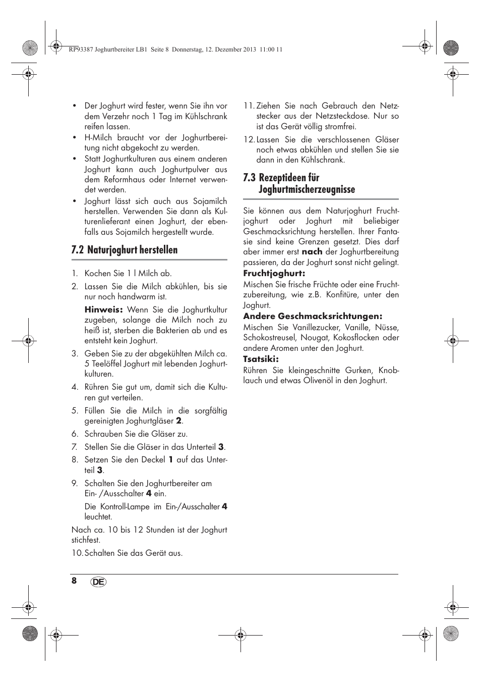 2 naturjoghurt herstellen, 3 rezeptideen für joghurtmischerzeugnisse | Silvercrest SJB 15 B1 User Manual | Page 10 / 50