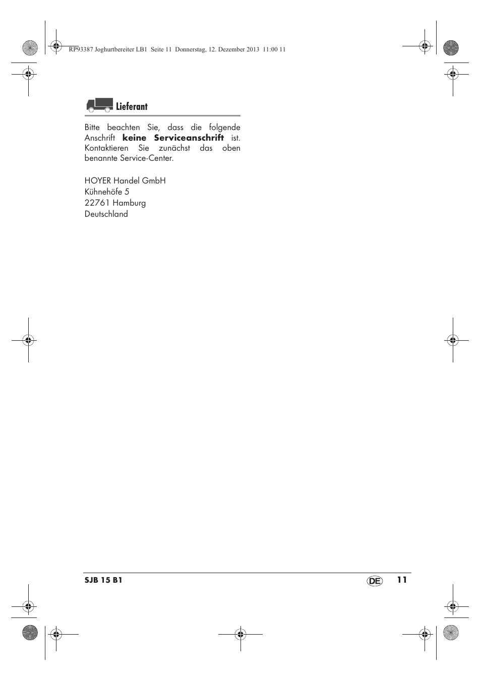 Lieferant | Silvercrest SJB 15 B1 User Manual | Page 13 / 50